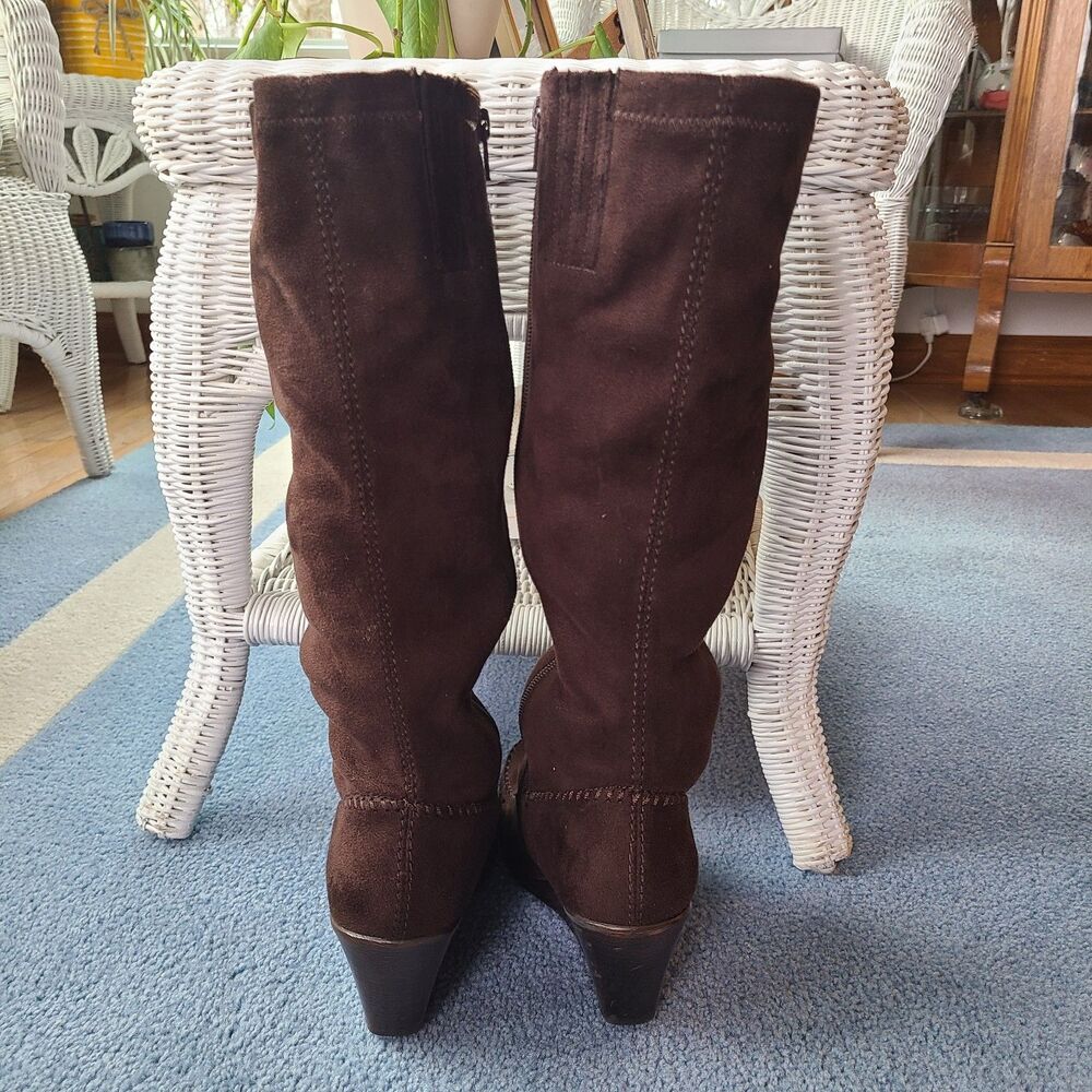Aerosoles 2 Gathering Brown Stretch Faux Suede Tall Platform Wedge Boots Sz 8.5 - Picture 4 of 10